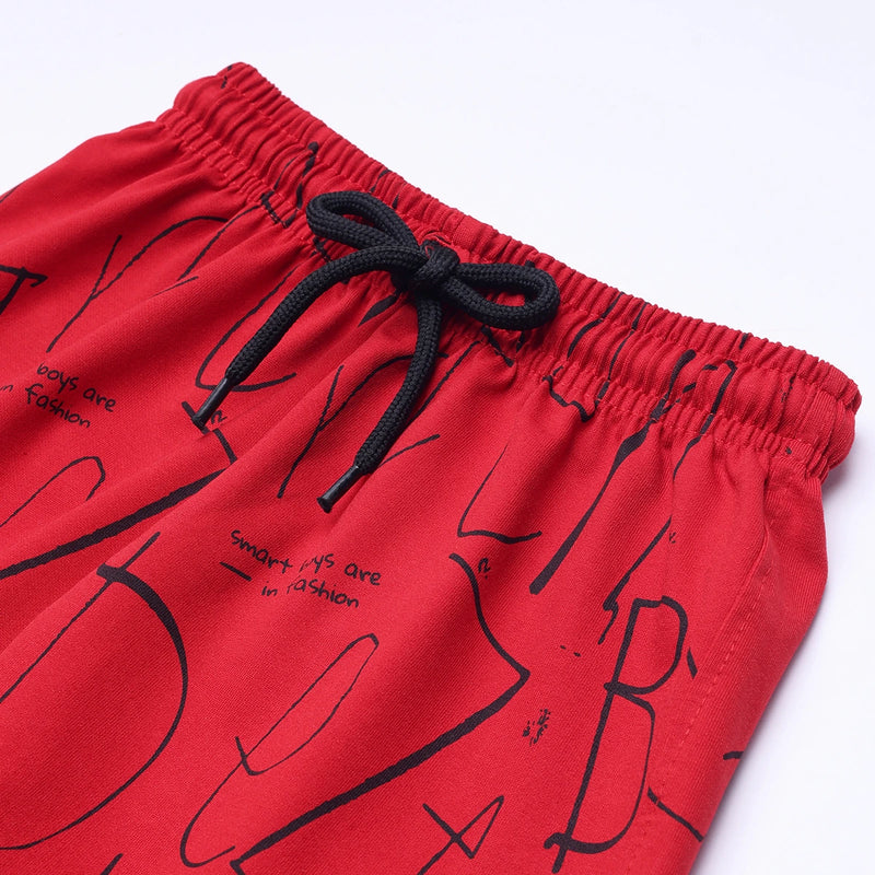 Boys Red Astronaut Graphic Short Sleeve T-shirt With Drawstring Shorts And Bag Sets Sets