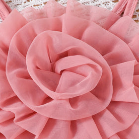 Girls Peach Big Flower Applique Crop Top With Tiered Tulle Skirt Sets Sets