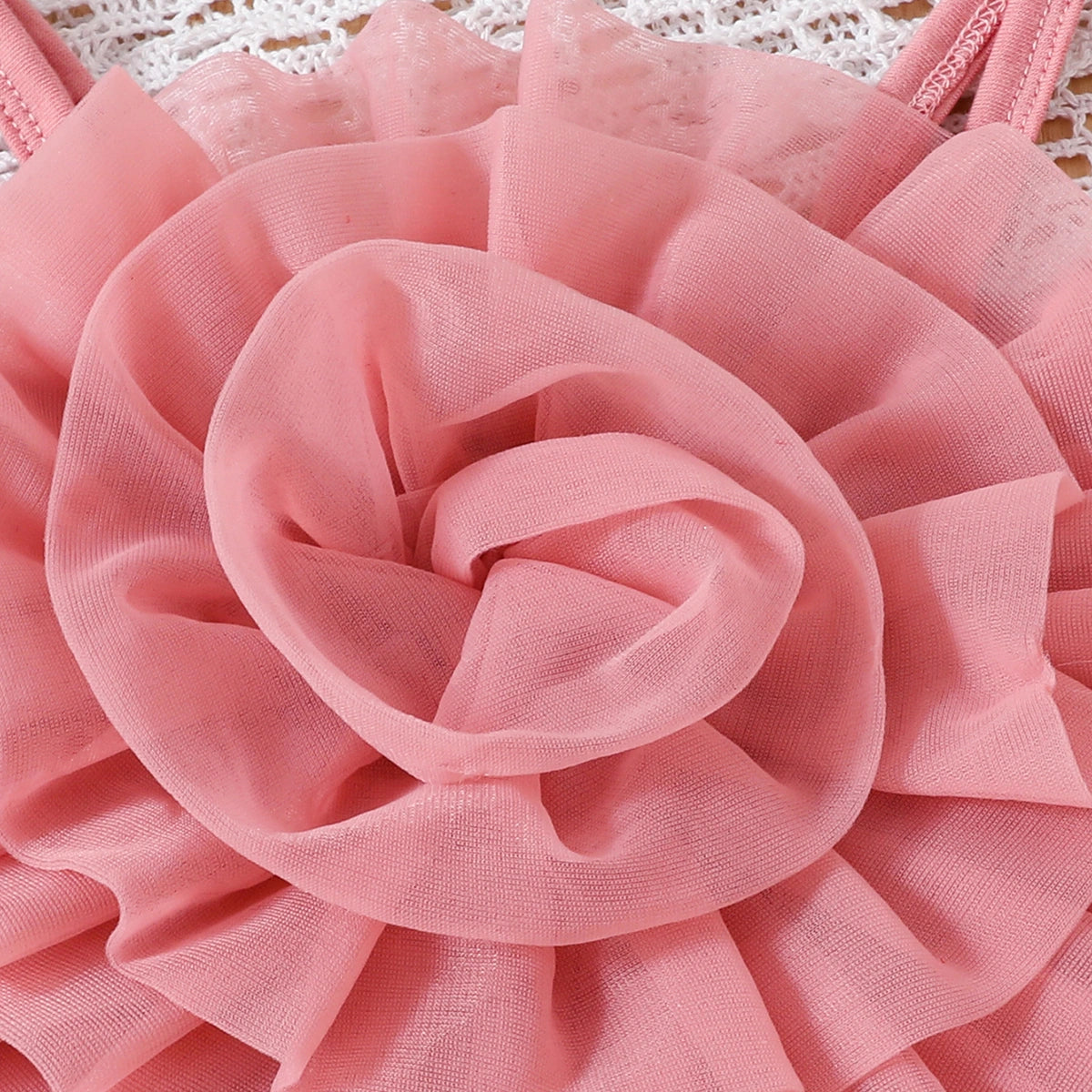 Girls Peach Big Flower Applique Crop Top With Tiered Tulle Skirt Sets Sets