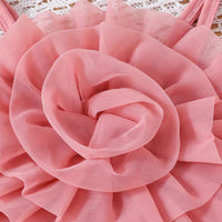 Girls Peach Big Flower Applique Crop Top With Tiered Tulle Skirt Sets Sets