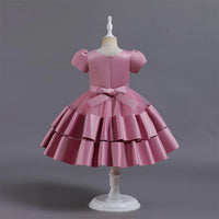 Girls Pink Puff Sleeve Ruffle Layered Party Wear Dress Party Dresses