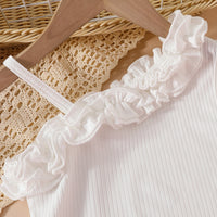 Girls White One Shoulder Crop Top With Star Printed Tulle Skirts Set Sets