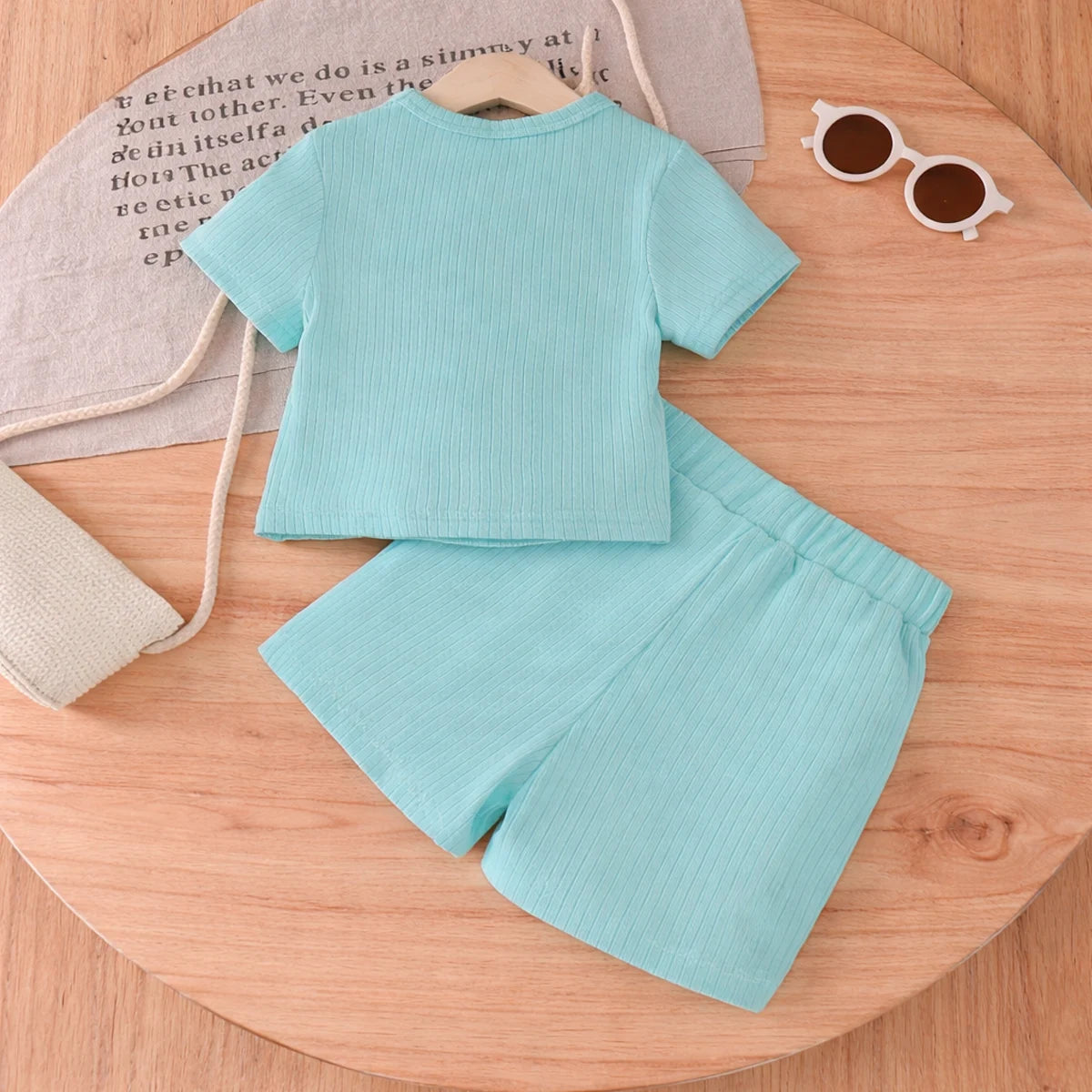 Girls Sea Green Floral Applique Short Sleeve Top With Shorts Sets 2 pc. Sets