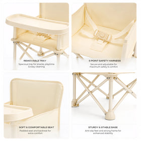 Kids Beige Foldable Baby Dining Chair With Tray & Umbrella Trending Accessories