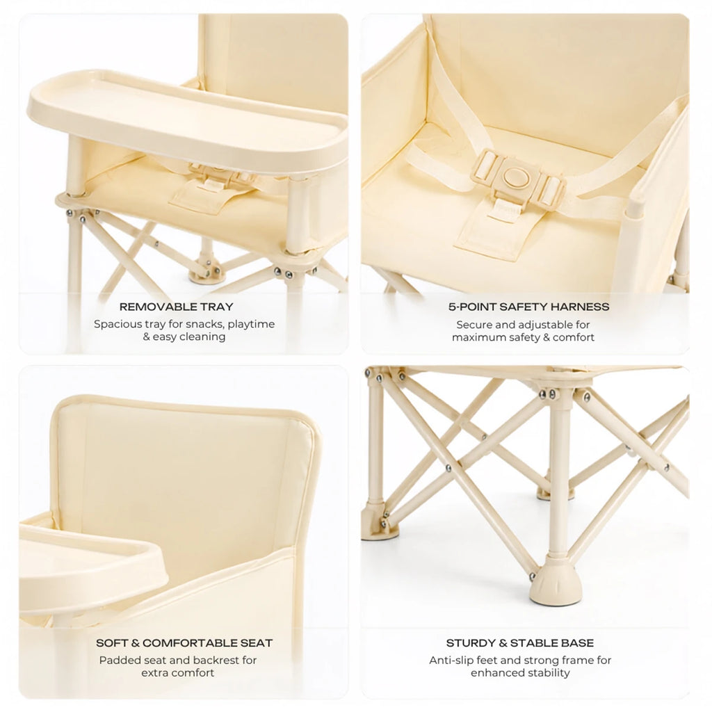Kids Beige Foldable Baby Dining Chair With Tray & Umbrella Trending Accessories