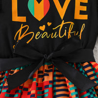 Girls Black Typographic Print Flutter Sleeve Fit & Flare Dress Casual Dresses