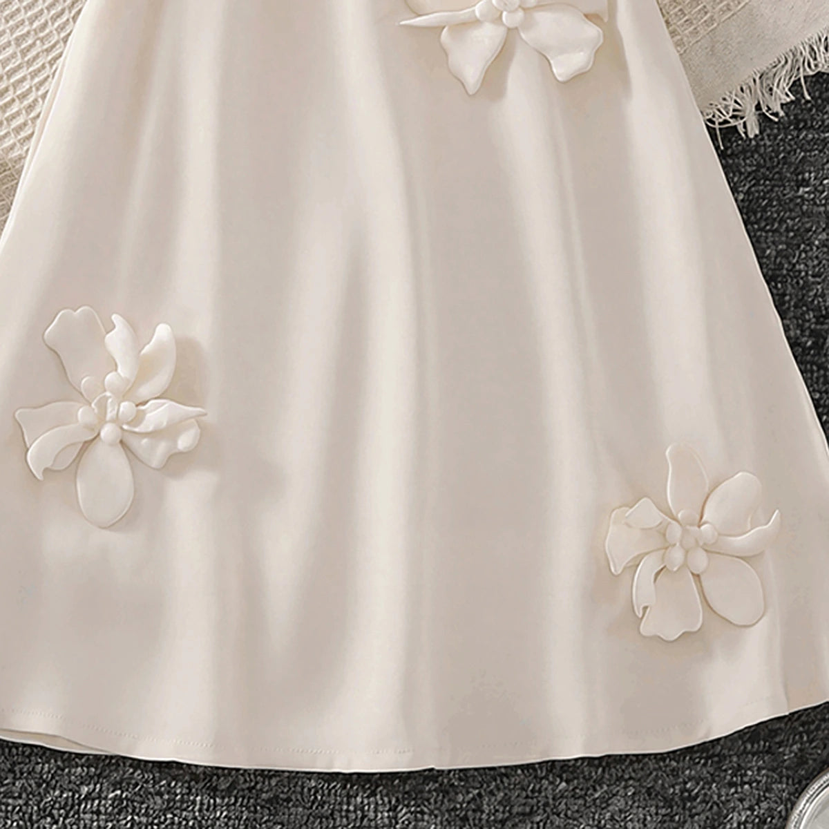 Girls Apricot Sleeveless Floral Applique A-line Dress Casual Dresses