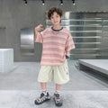 Boys Pink Striped Oversized T-Shirt With Shorts Sets Sets Pink 5-6 Y