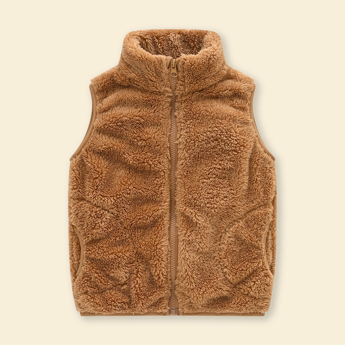 Girls Brown Fleece Front Zipper Sleeveless Winter Jacket Coats & Jackets