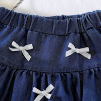 Girls Blue Denim Bow Applique Top & Tiered Skirts Co-ord Sets Sets