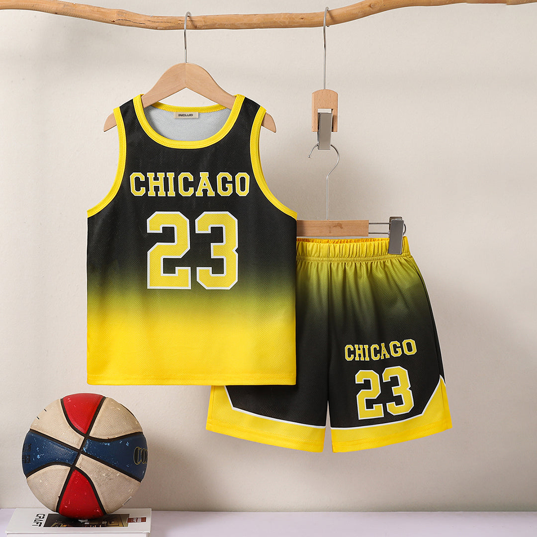 Boys Yellow Chicago Print Sleeveless T-Shirt With Shorts Set 2 pc. Sets Yellow 5-6 Y