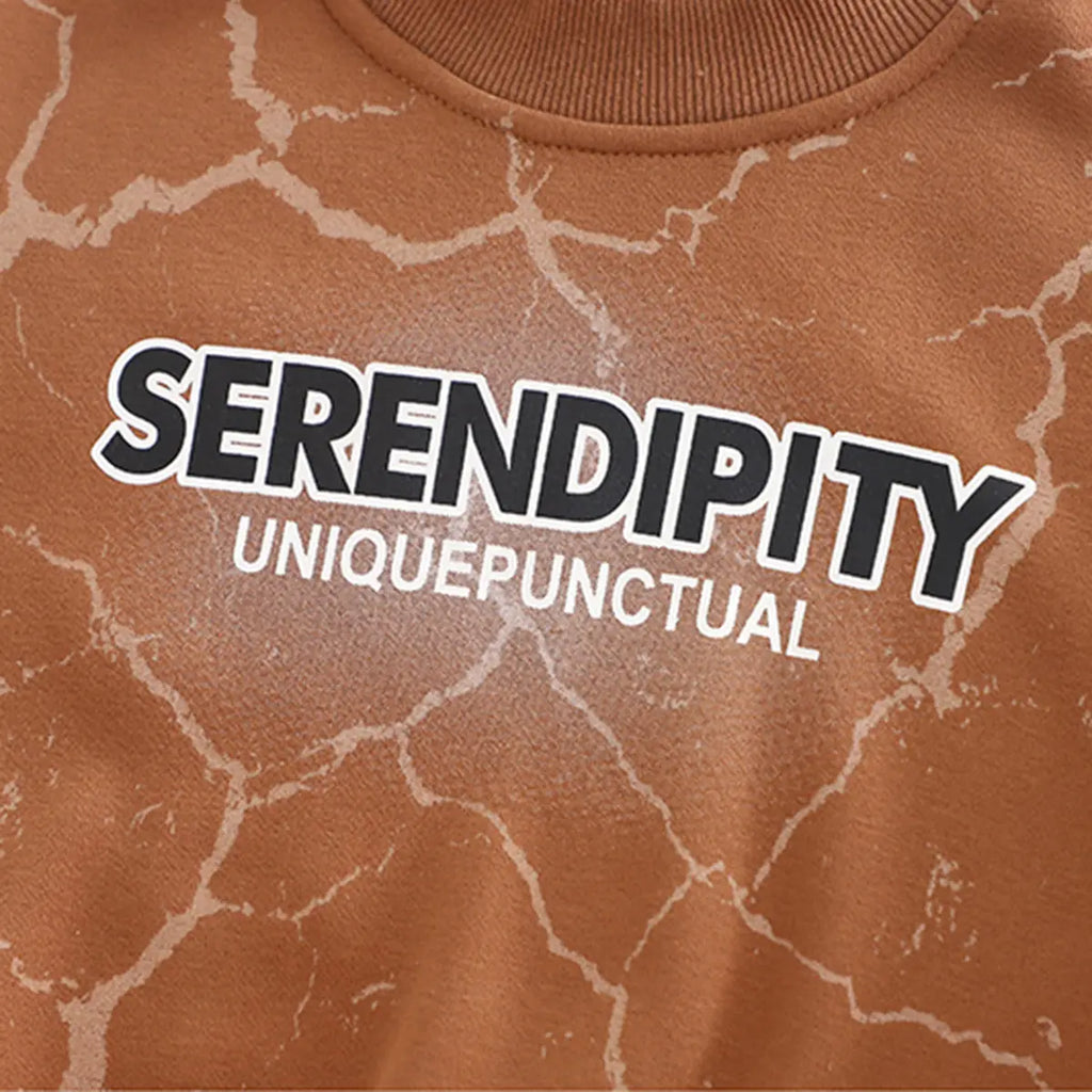 Boys Brown Printed Regular Sweatshirt With Pants Sets 2 pc. Sets