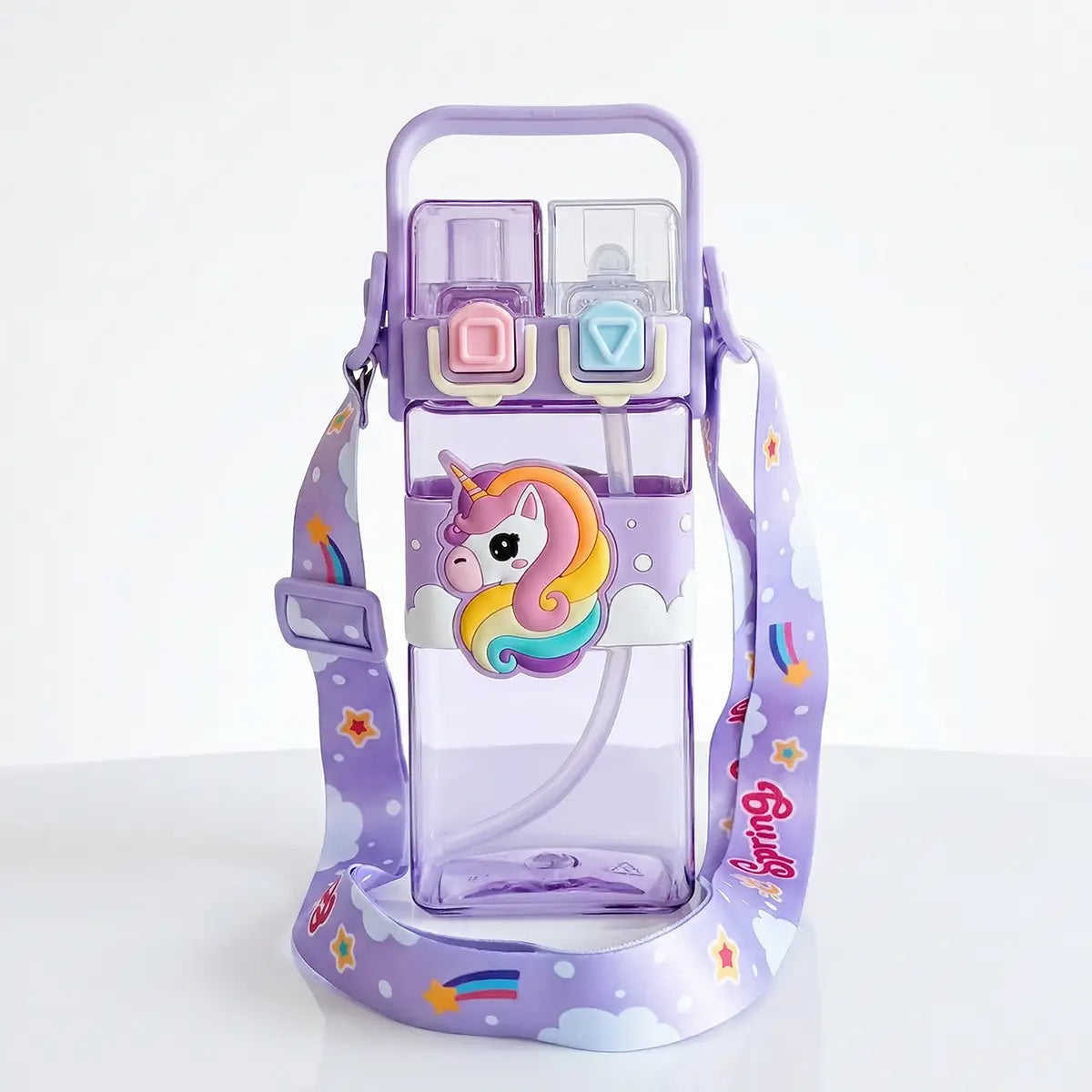 Kids Rainbow Dual-Spout Sipper Water Bottle with Strap Trending Accessories Purple Onesize
