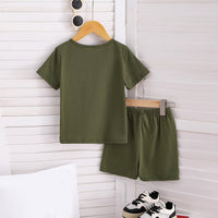 Boys Olive Short Sleeve Color-blocked T-Shirt With Elasticated Shorts Set 2 pc. Sets