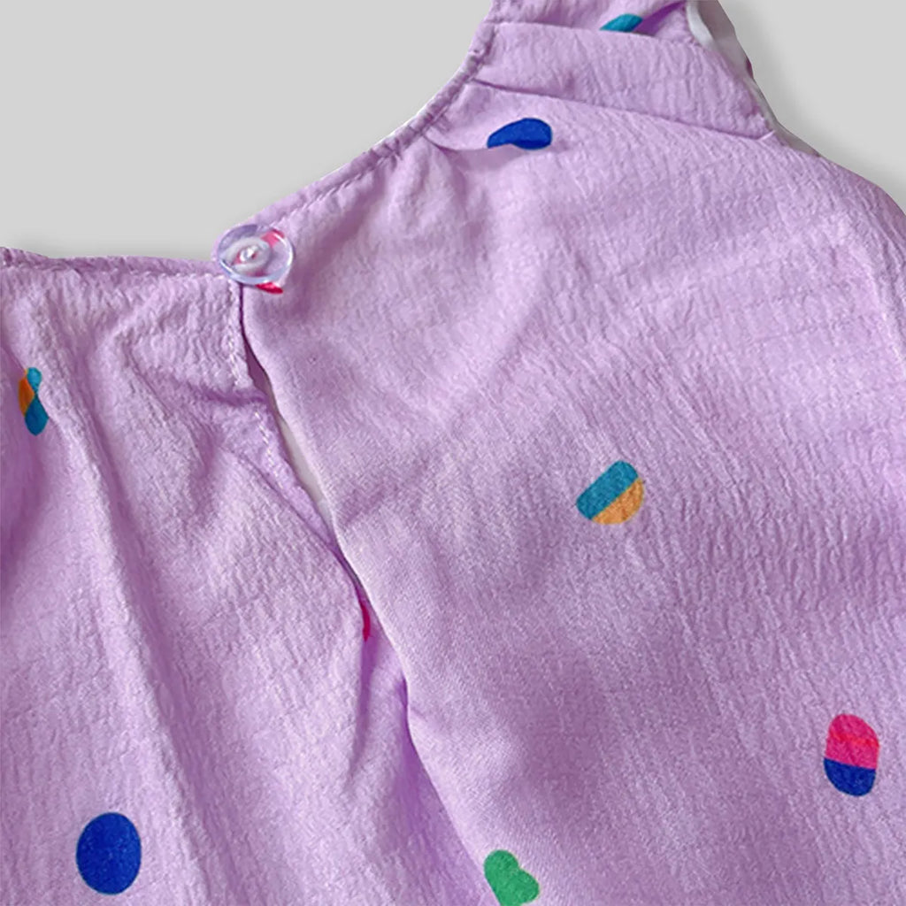 Girls Purple Printed Sleeveless Balloon Dress With Rabbit Appliqued Casual Dresses