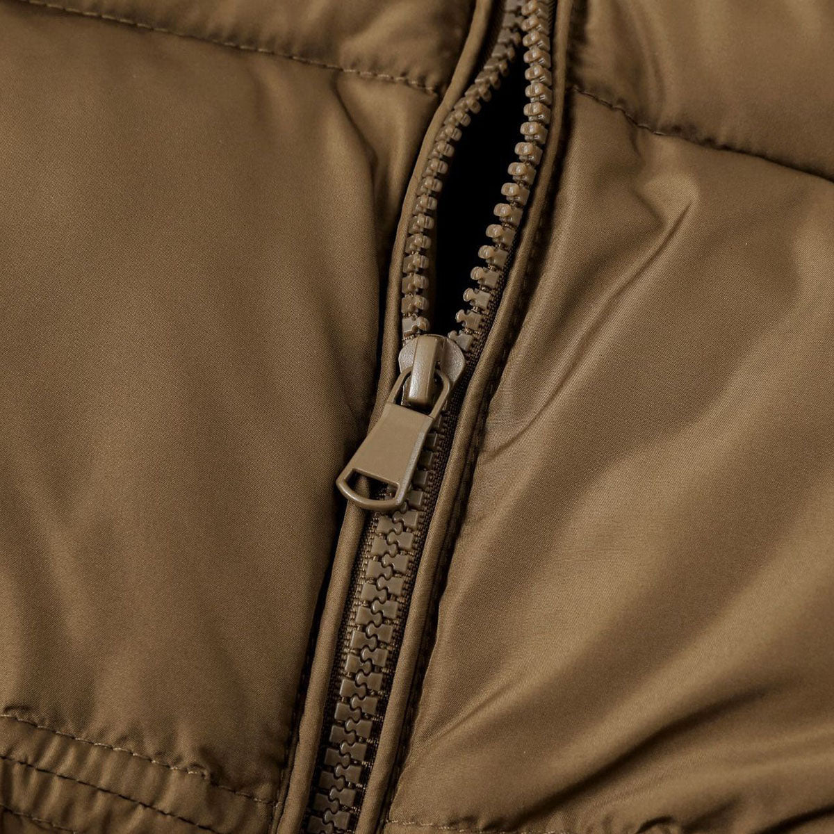 Girls Light Brown Solid Front Zipper Hooded Puffer Jacket Coats & Jackets
