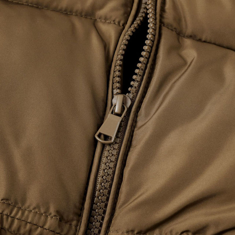 Girls Light Brown Solid Front Zipper Hooded Puffer Jacket Coats & Jackets