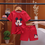 Boys Red Mickey Mouse Graphic T-shirt With Shorts Sets