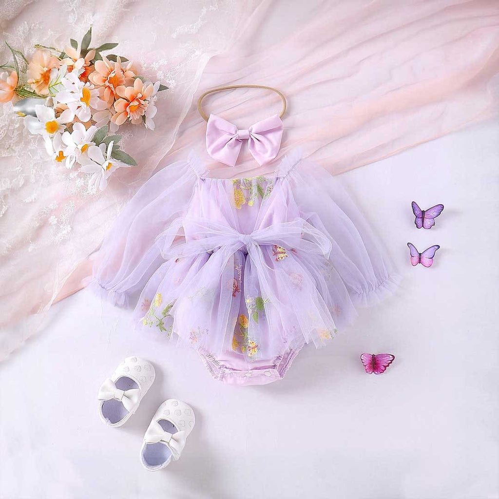 Girls Embroidered Puff Sleeves Romper Dress Casual Dresses   