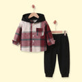 Boys Red Checked Hooded Shirt With Pants Sets 2 pc. Sets Red 3-4 Y