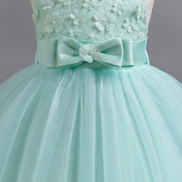 Girls Light Green Floral Applique Sleeveless Tutu Party Wear Dress Party Dresses