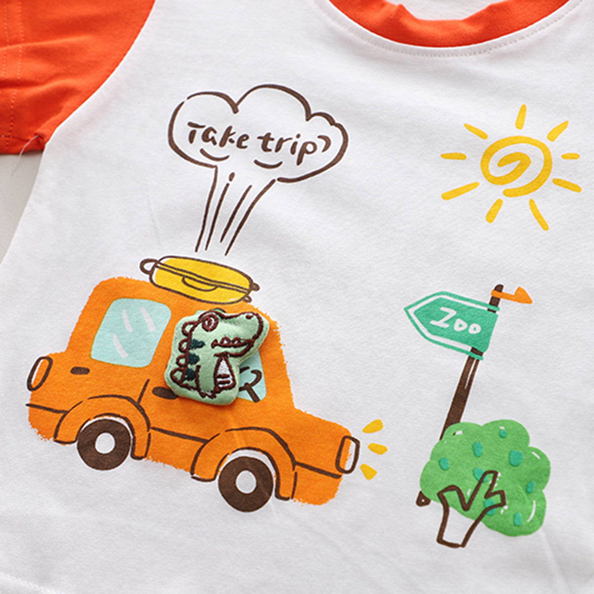 Boys White Car Print Short Sleeve T-Shirt With Elasticated Shorts Set 2 pc. Sets