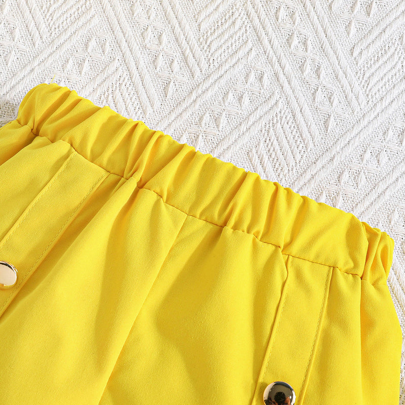 Girls Yellow Strappy Top With Wide Bottom Trouser 2 pc. Sets