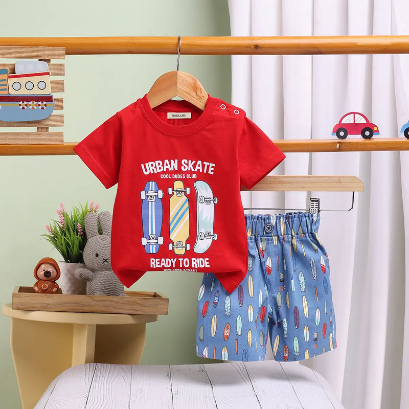 Boys Red Skate Graphics T-Shirt With Elasticated Shorts Sets 2 pc. Sets Red 0-3 M