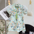 Girls Kimono Style A-line Floral Print Dress Casual Dresses Green 1-2 Y 
