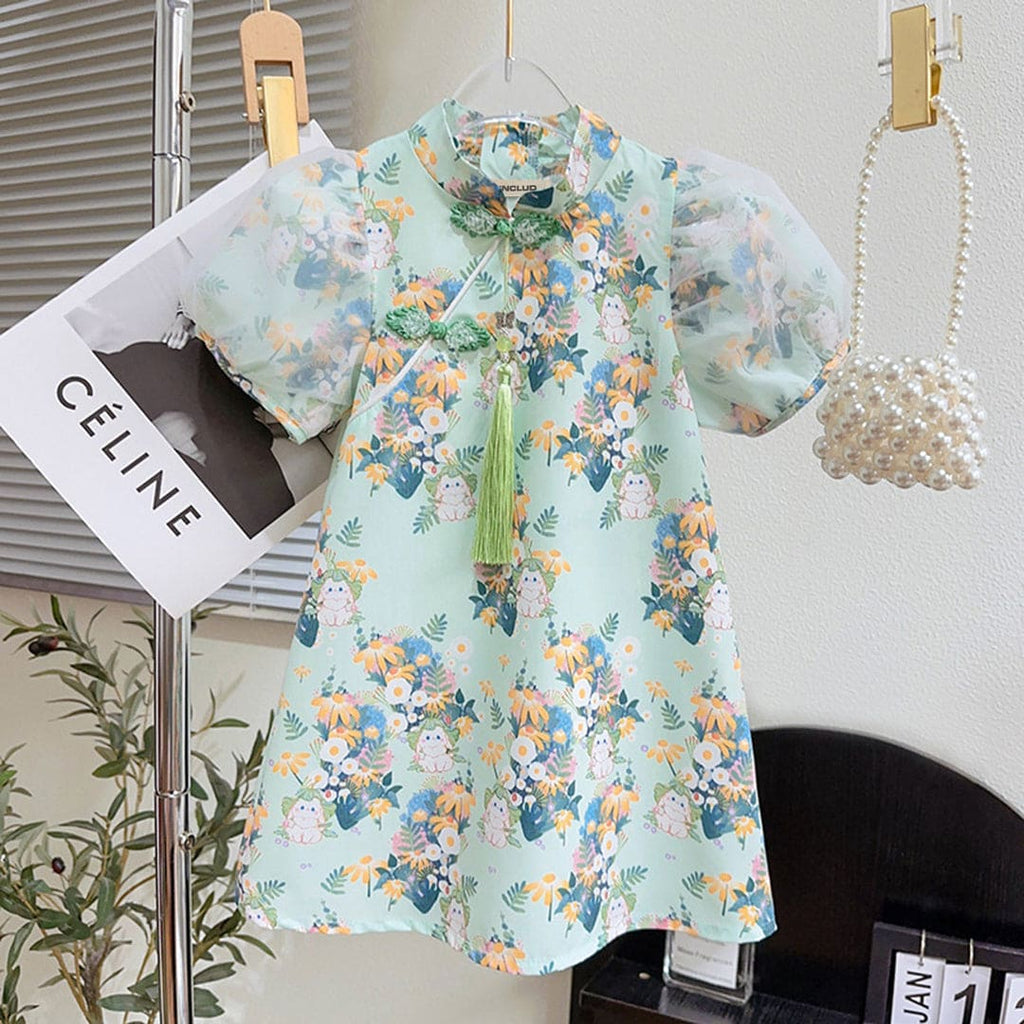 Girls Kimono Style A-line Floral Print Dress