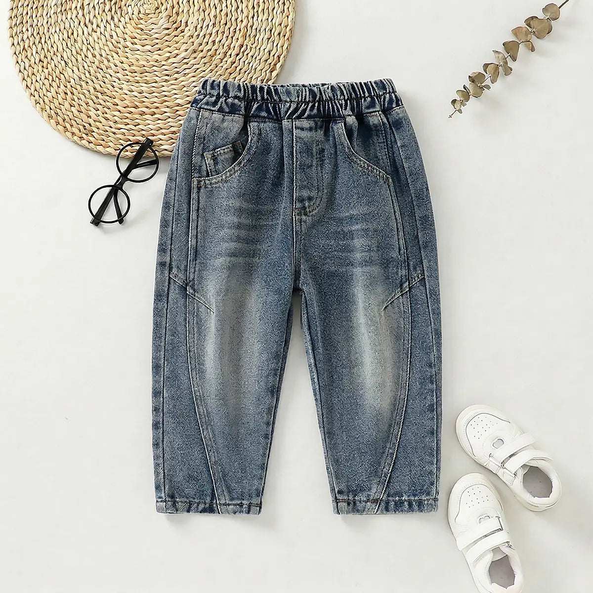 Boys Light Blue Relaxed Fit Denim Jeans with Whisker Detail Pants Light Blue 1-2 Y