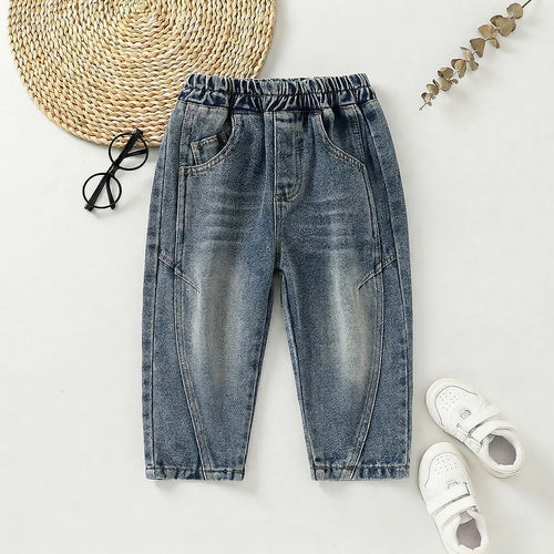 Boys Light Blue Relaxed Fit Denim Jeans with Whisker Detail Pants Light Blue 1-2 Y