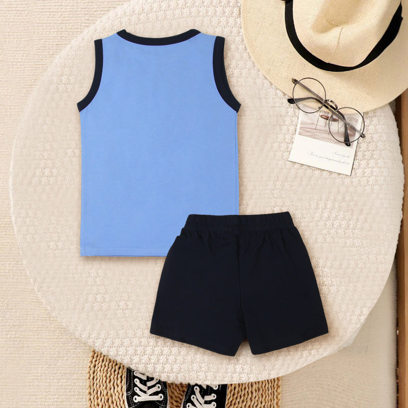 Boys Multicolor Sleeveless Printed T-Shirt With Summer Shorts Sets - Pack Of 2 Sets