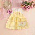Girls Yellow Checked Sleeveless A-line Dress With Sling Bag Casual Dresses Yellow 1-2 Y