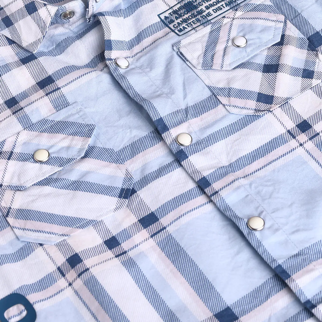 Boys Blue Checked Short Sleeves Shirt With Cargo Shorts & T-Shirt Sets Sets