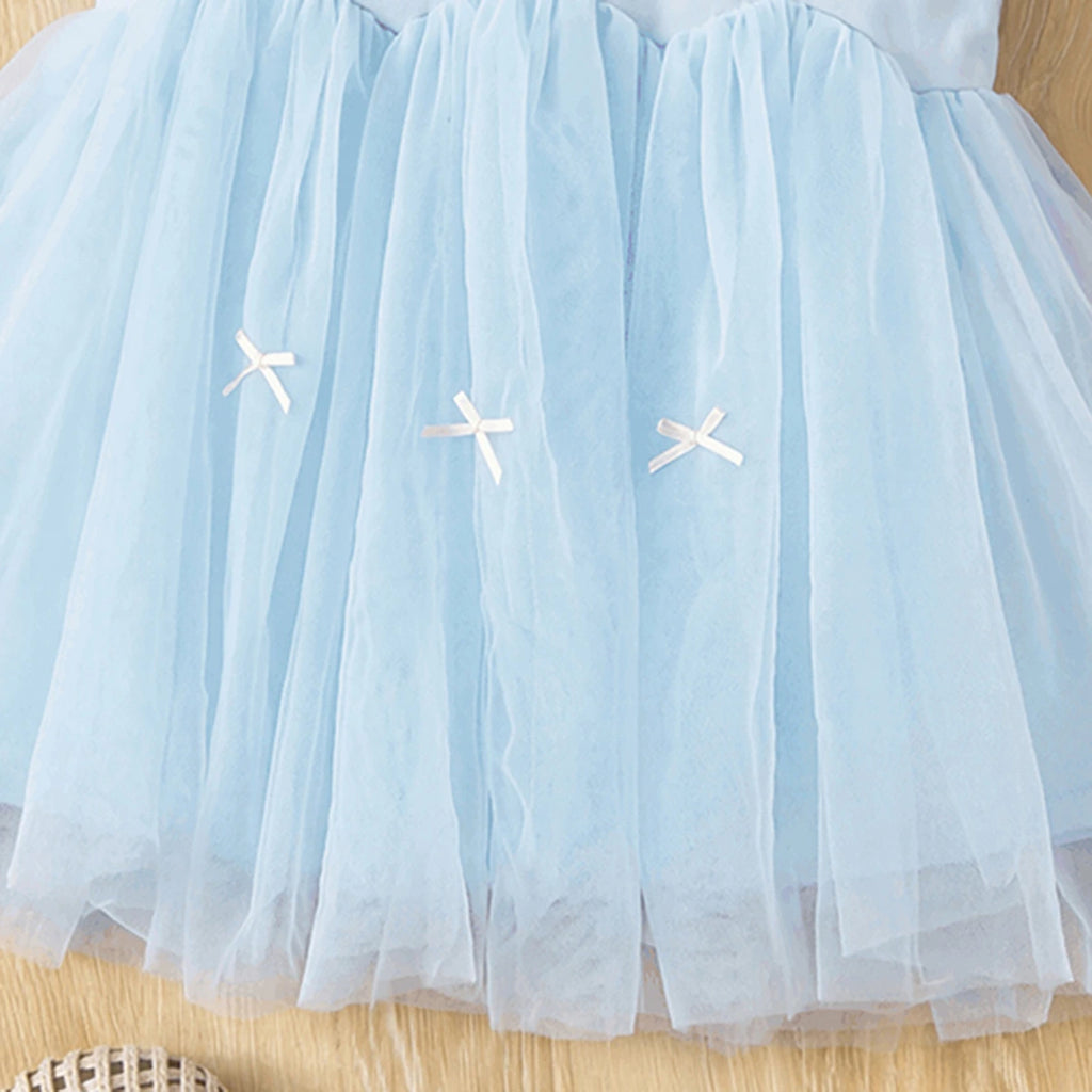 Girls Light Blue Sleeveless Heart Applique Tutu Dress Casual Dresses