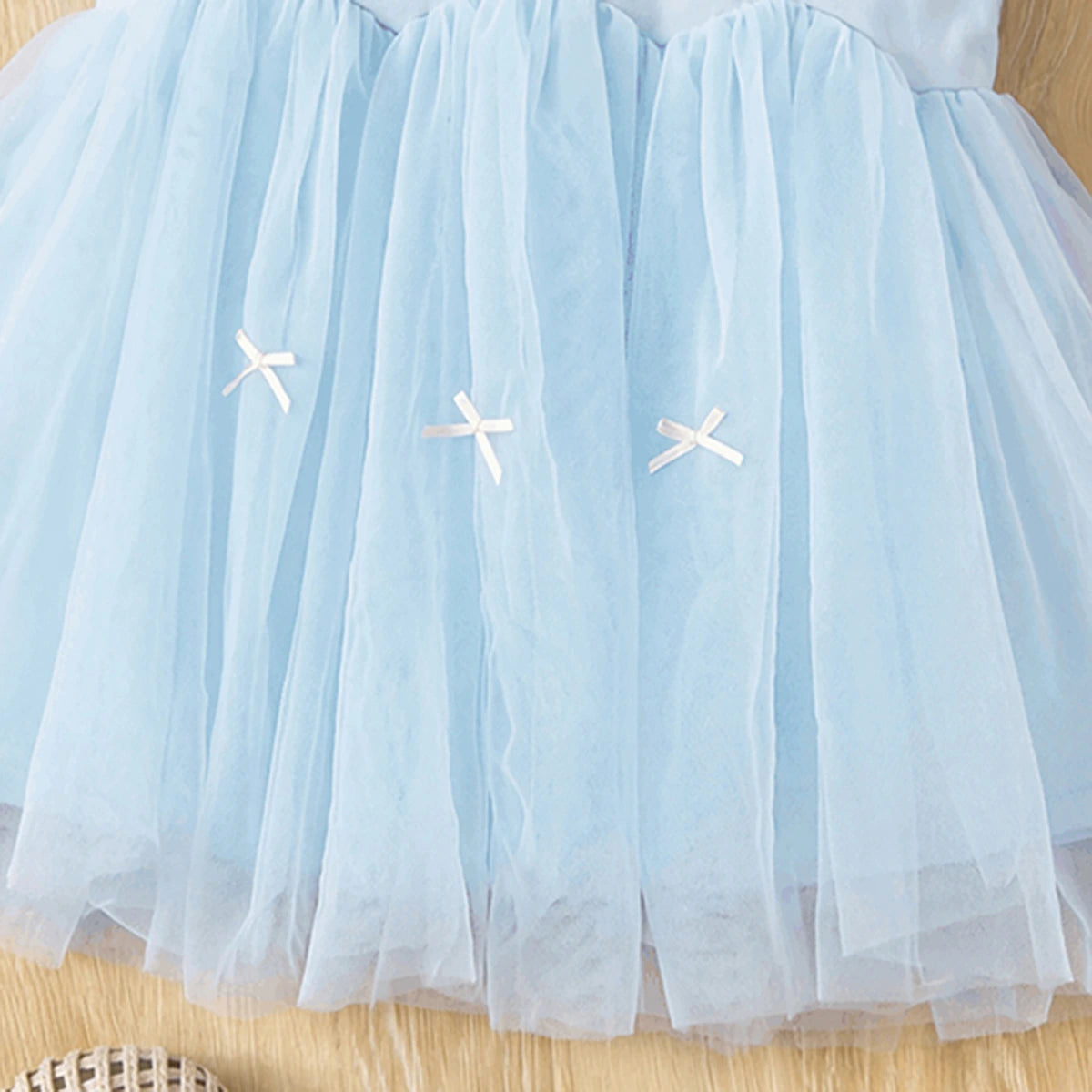 Girls Light Blue Sleeveless Heart Applique Tutu Dress Casual Dresses