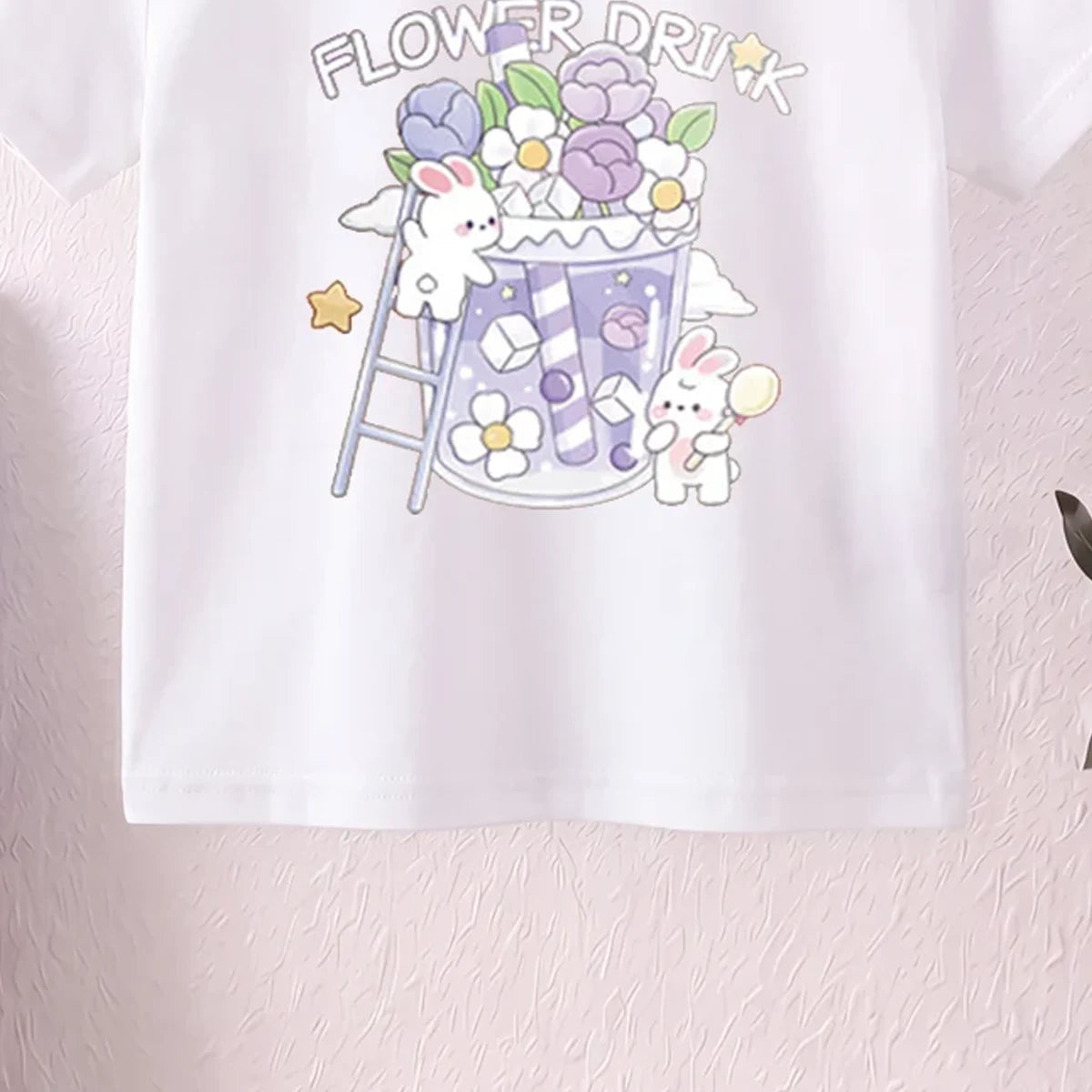 Girls White Short Sleeve Floral Print T-Shirt Tshirts