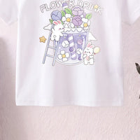 Girls White Short Sleeve Floral Print T-Shirt Tshirts