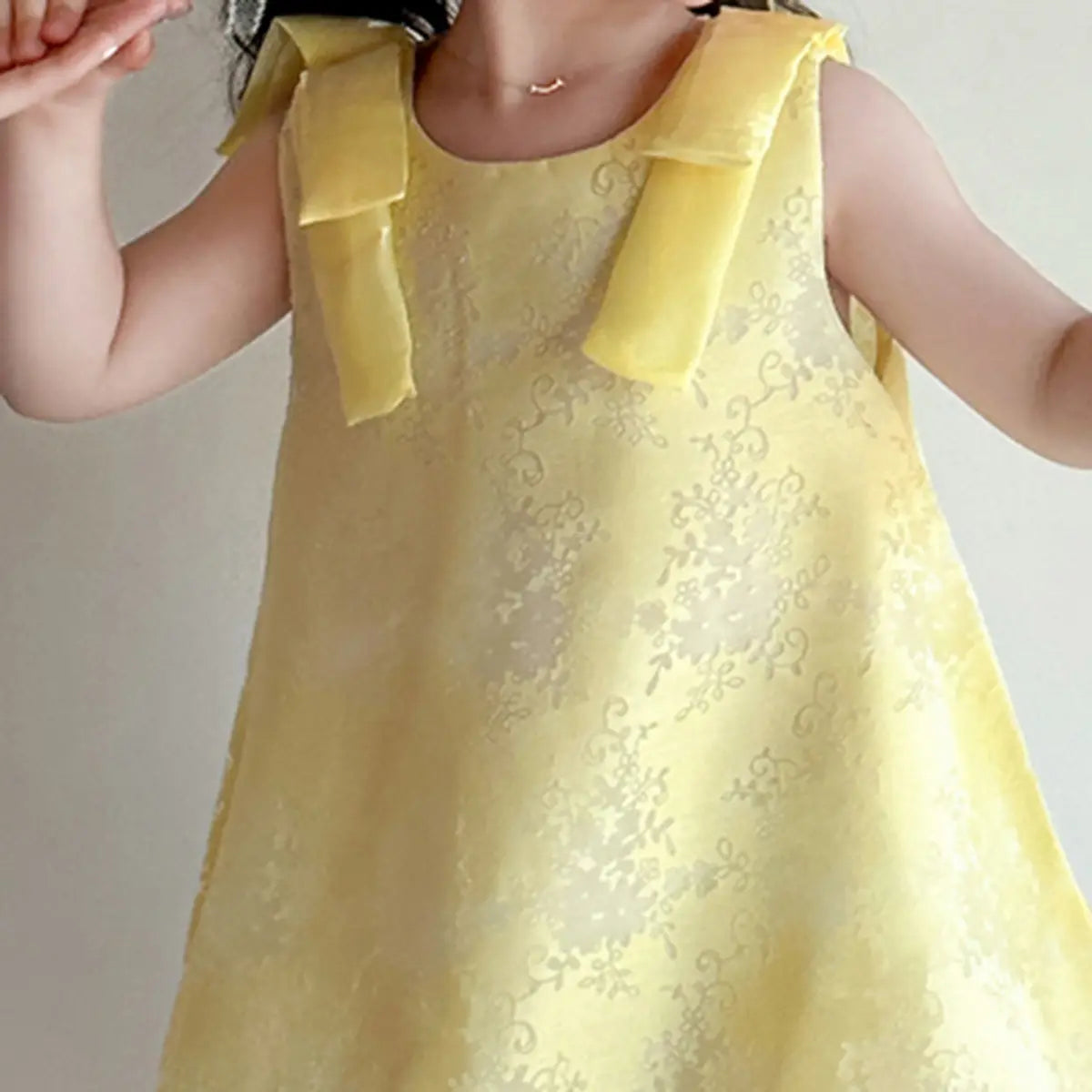 Girls Yellow Floral Sleeveless A-line Dress Casual Dresses