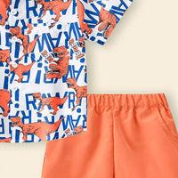 Boys Orange Dinosaur Print Short Sleeves Shirt With Shorts Set Sets