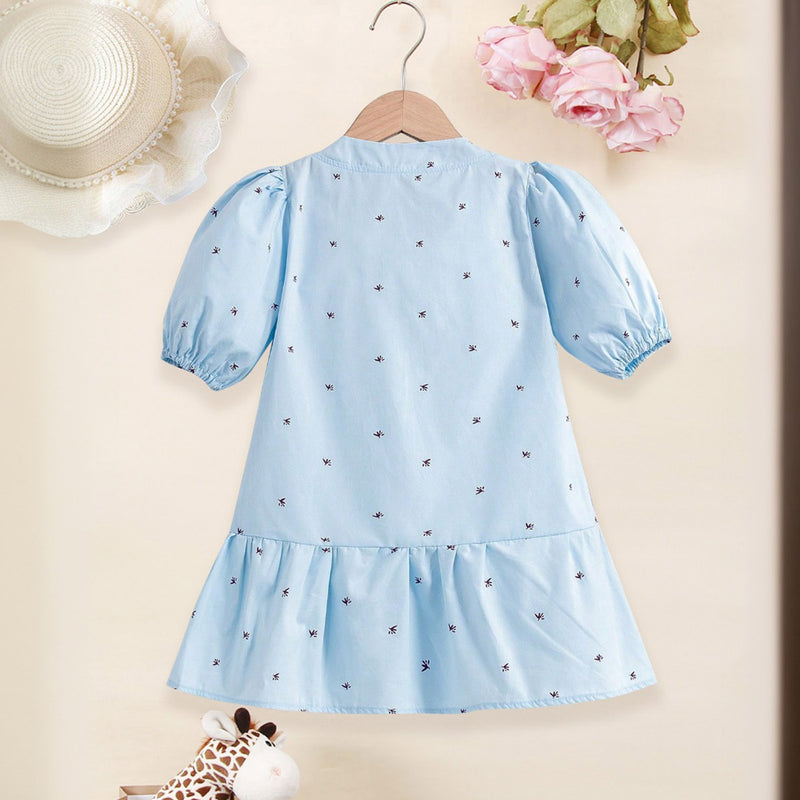 Girls Light Blue Ditsy Print A-line Shirt Dress Casual Dresses