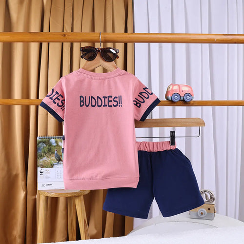 Boys Pink Graphic Short Sleeve T-shirts With Elasticated Shorts Sets Sets
