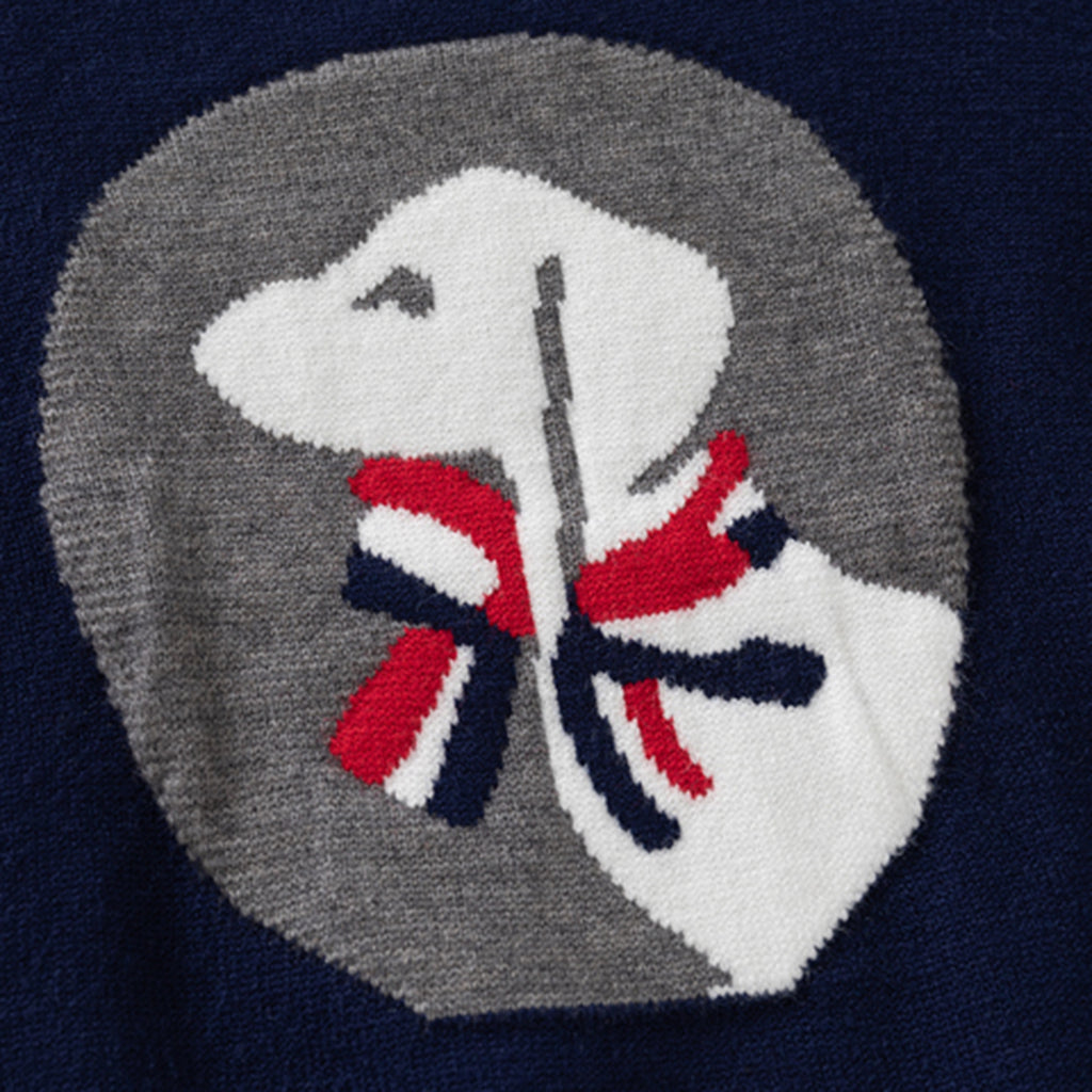 Boys Navy Blue Regular Sweater With Self-Design Puppy Patterns Sweaters & Cardigans