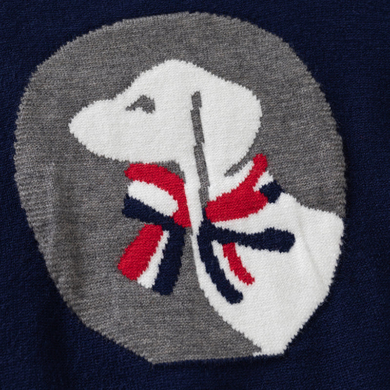 Boys Navy Blue Regular Sweater With Self-Design Puppy Patterns Sweaters & Cardigans
