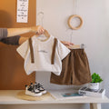 Boys Brown Bag Pack Applique Short Sleeve T-Shirt With Elasticated Shorts Sets 2 pc. Sets Brown 1-2 Y