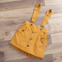 Girls Schiffli Flutter Sleeves Top With Mustard Suspenders Skorts Sets Sets