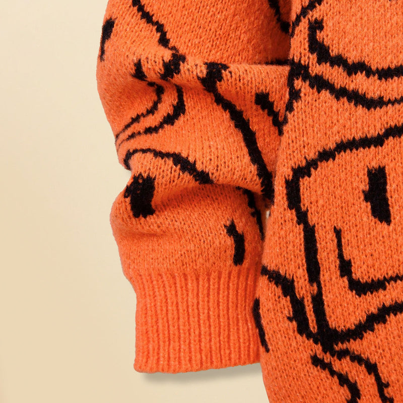 Girls Orange Abstract Printed Regular Winter Sweater Sweaters & Cardigans