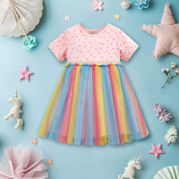 Girls Polka Dot Printed Flared Dress Casual Dresses Pink 1-2 Y 