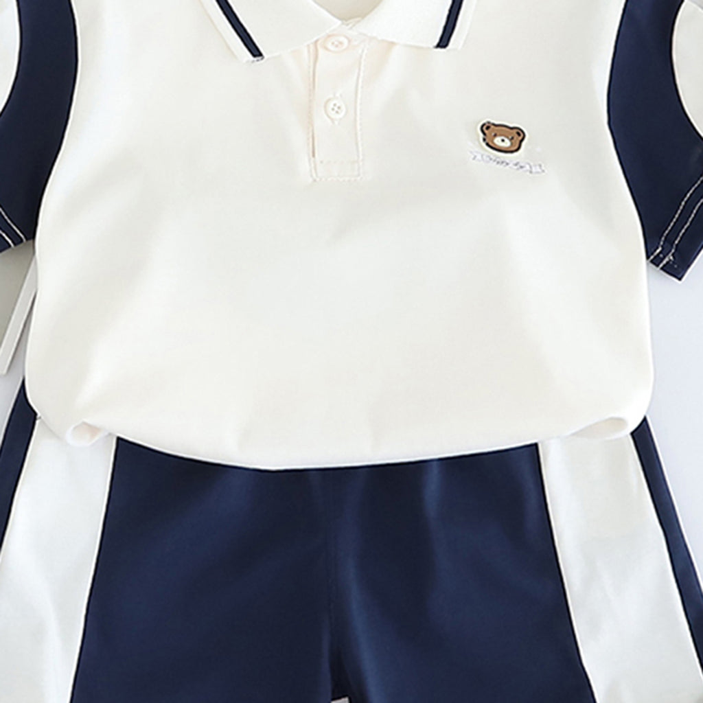 Boys Off White Color-blocked Short Sleeves Polo T-Shirt With Shorts Set 2 pc. Sets